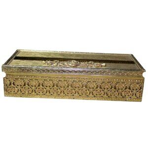 Vintage Gold Filigree Hollywood Regency Ornate Tissue Kleenex Box Holder